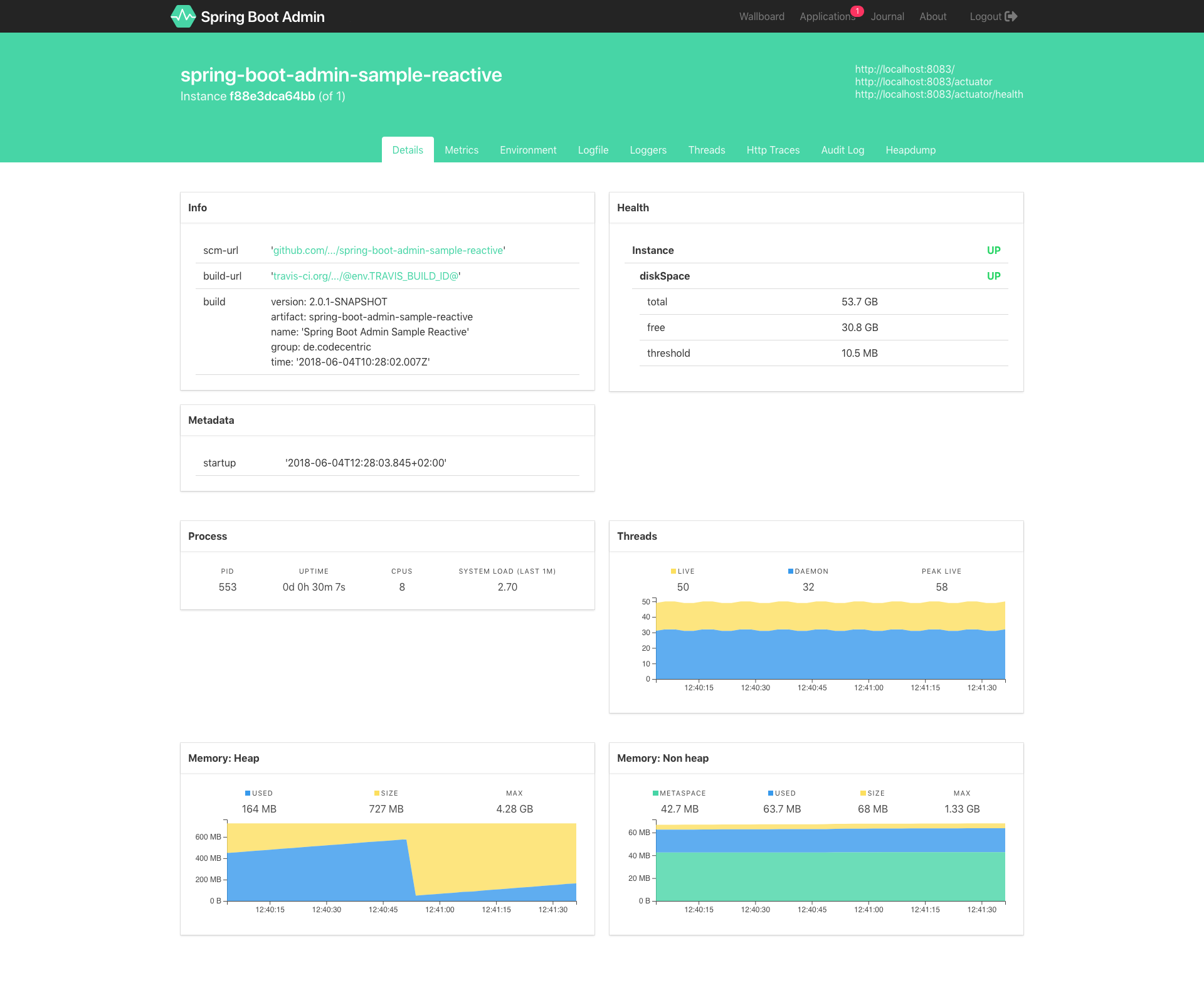Spring Boot Admin 官方实例详情界面