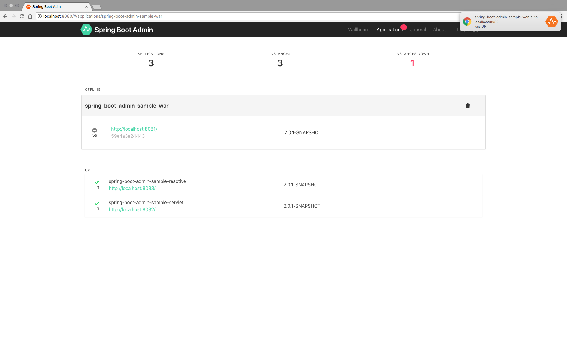 Spring Boot Admin 官方应用总览界面