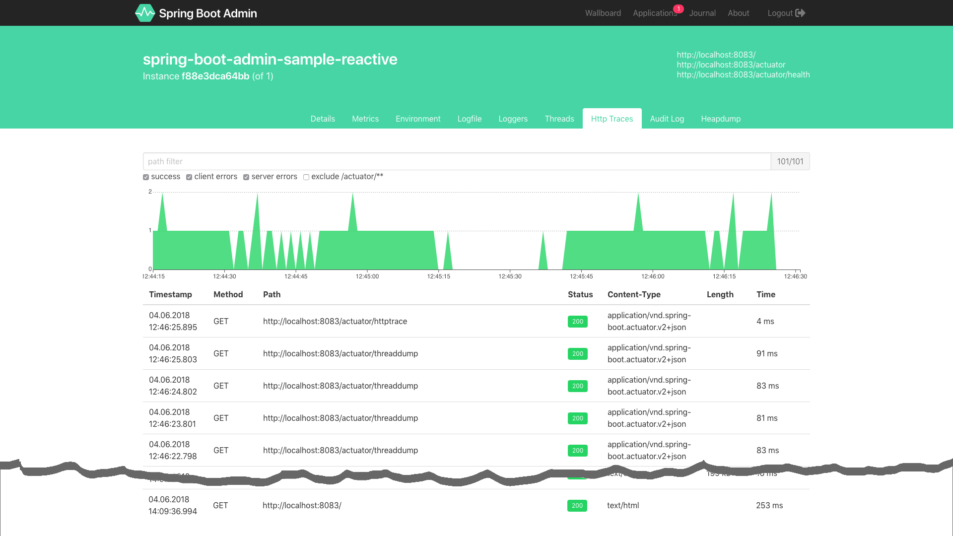 Spring Boot Admin 官方 Trace 界面